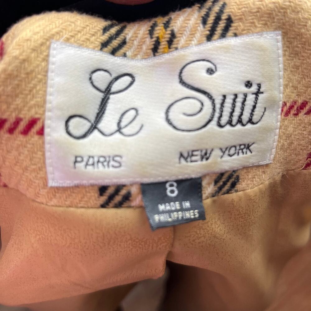 Le Suit Paris NY Women’s Double Breasted Plaid Velvet Collar Blazer 8 Cropped - Picture 4 of 6